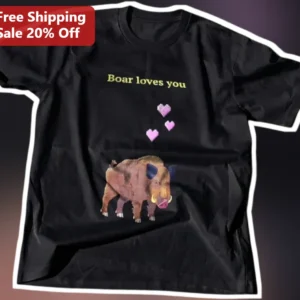 Boar Loves You Valheim Gamer Tee Pixel Art Heart Design Gift for Men Women available at our Los Angeles warehouse