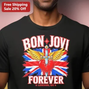 Bon Jovi Forever Tour London UK Graphic Tee Wembley Stadium Concert Merch Gift available at our Los Angeles warehouse