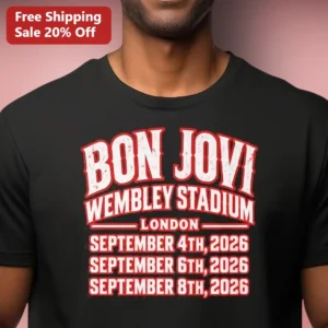 Bon Jovi Wembley Stadium London Forever Tour 2026 Graphic Tee available at our Los Angeles warehouse