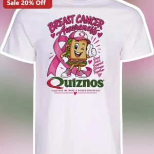 Breast Cancer Awareness Good Subs Support Stronger Together Quiznos Sub Mascot Pink Ribbon Tee available at our Los Angeles warehouse