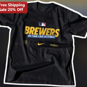 Brewers No Time Like October Tee Milwaukee Baseball Fan Gear available at our Los Angeles warehouse