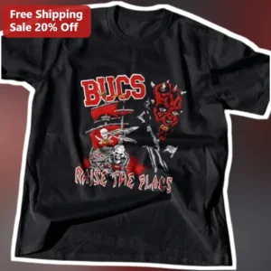 Bucs Raise The Flags Darth Maul Star Wars Crossover Graphic Tee available at our Los Angeles warehouse