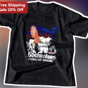 Budweiser King of Beers Tee Vintage American Eagle Distressed Graphic Shirt for Beer Lovers available at our Los Angeles warehouse