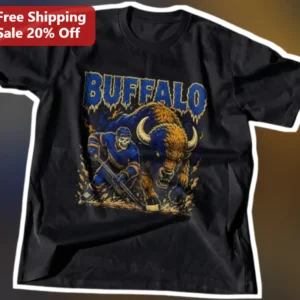 Buffalo Vintage Skeleton Hockey Player Graphic Tee for Men Women available at our Los Angeles warehouse