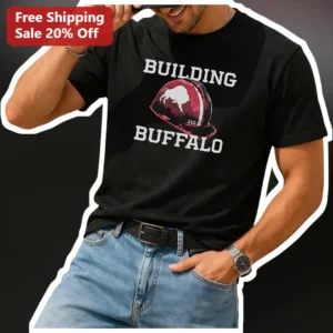 Building Buffalo Graphic Tee Construction Worker Hard Hat Design available at our Los Angeles warehouse