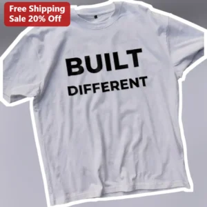 Built Different Tee Athletic Fit Gym Shirt for Men Women Fitness Enthusiasts available at our Los Angeles warehouse