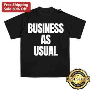 Business As Usual Tee Funny Office Humor Corporate Satire Graphic T-Shirt for Professionals available at our Los Angeles warehouse