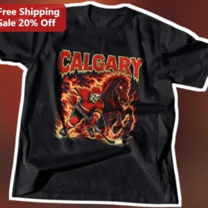Calgary Vintage Hockey Skeleton Graphic Tee Black Shirt available at our Los Angeles warehouse