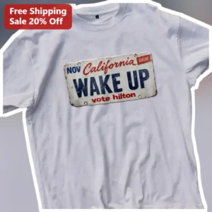 California WAKE UP Vote Hilton Tee Paris Hilton Vintage License Plate Graphic Shirt available at our Los Angeles warehouse
