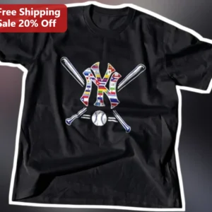 Caribbean Flags NY Baseball Logo Tee Black Cotton Graphic Shirt for Men Women available at our Los Angeles warehouse