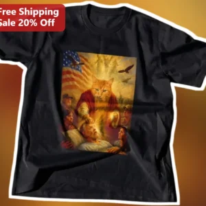 Cat Patriotism Art Parody Tee Funny Patriotic Cat American Flag Graphic Shirt for Cat Lovers available at our Los Angeles warehouse