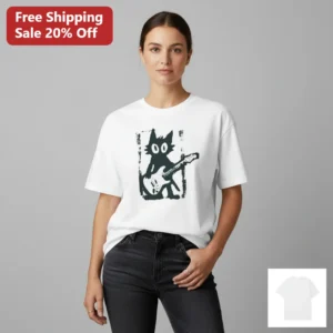 Cat Playing Electric Guitar Tee, Grunge Rock Star Cat Musician Shirt, Gift for Music Lovers and Cat available at our Los Angeles warehouse