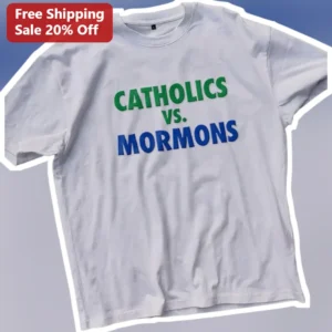 Catholics Vs. Mormons Tee Vintage 1992 Football Game Humor Graphic T-Shirt available at our Los Angeles warehouse