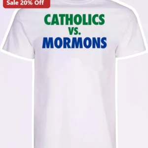 Catholics vs Mormons Tee Vintage 1992 Football Game Humor Shirt available at our Los Angeles warehouse