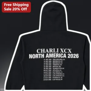 Charli XCX North America 2026 Tour Hoodie Music Fashion Film Concert Merch available at our Los Angeles warehouse