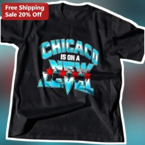 Chicago Is On A New Level Tee Retro Chrome Typography Graphic Shirt available at our Los Angeles warehouse