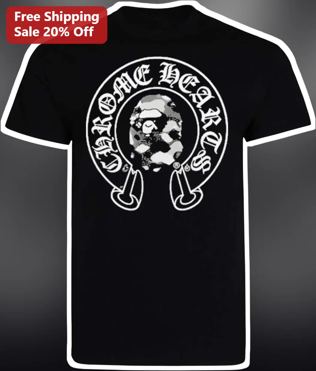 Chrome Hearts Tee BAPE Ape Face Gothic Streetwear Graphic T- — Los Angeles Chrome Hearts Tee BAPE Ape Face Gothic Streetwear Graphic T-Shirt available at our Los Angeles warehouse