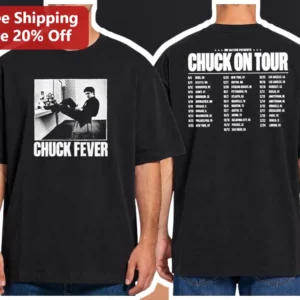 Chuck Fever Chuck On Tour Tee Chuck Palahniuk Author Merch Black Graphic Shirt available at our Los Angeles warehouse