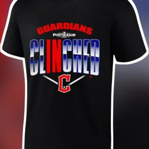 Cleveland Guardians Clinched Tee 2026 MLB Postseason Celebration Shirt available at our Los Angeles warehouse