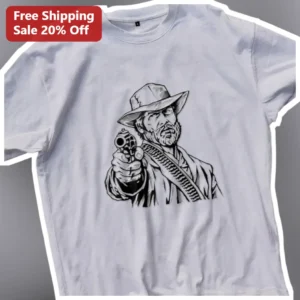 Clint Eastwood Tee Vintage Western Cowboy Gunfighter Illustration Graphic Shirt for Men Women Gift available at our Los Angeles warehouse