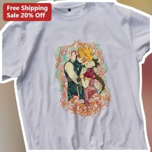 Cloud Strife Tifa Lockhart Cloti Couple Graphic Tee Final Fantasy VII Fan Art Shirt available at our Los Angeles warehouse