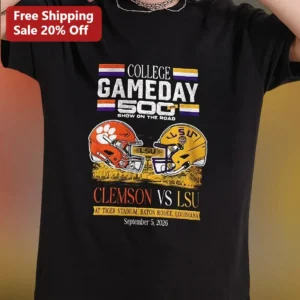 College GameDay Clemson Vs LSU Tee Tiger Stadium Baton Rouge Vintage Football Shirt available at our Los Angeles warehouse
