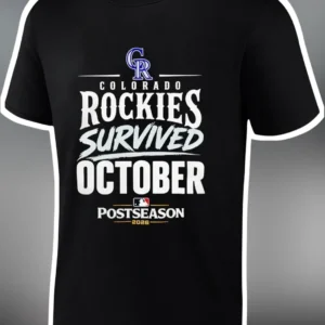 Colorado Rockies Survived October Postseason 2026 Graphic Tee available at our Los Angeles warehouse