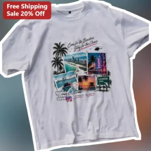 Come for the Beaches Stay for the Chaos Funny Vacation Group Trip Graphic Tee available at our Los Angeles warehouse