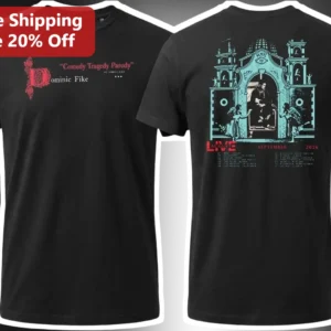 Comedy Tragedy Parody Dominic Fike Live Tour Merch Graphic Tee available at our Los Angeles warehouse