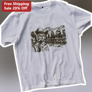 Cowboy Cat Western Graphic Tee Funny Vintage Distressed Design for Cat Lovers available at our Los Angeles warehouse