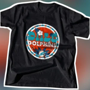 Dale Dolphins Vamos Miami Football Fan Tee Hispanic Heritage Month Retro Tropical Graphic Shirt available at our Los Angeles warehouse