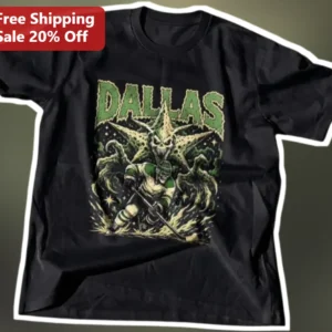 Dallas Hockey Vintage Graphic Tee Black Distressed Sports Shirt available at our Los Angeles warehouse