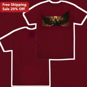 Dark Angelic Warrior Graphic Tee Gothic Fantasy Winged Angel Shirt for Men Women available at our Los Angeles warehouse