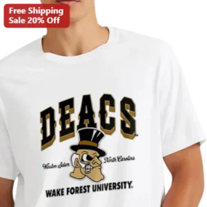DEACS Wake Forest University Tee Old Deacon Mascot Collegiate Graphic Shirt available at our Los Angeles warehouse