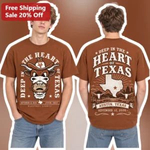 Deep in the Heart of Texas UT Longhorns Vintage Western Graphic Tee for University of Texas Fans available at our Los Angeles warehouse