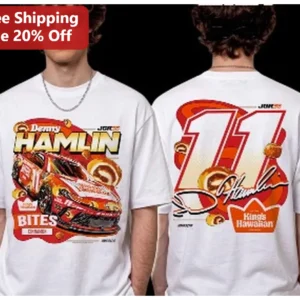 Denny Hamlin Kings Hawaiian NASCAR Tee No. 11 Joe Gibbs Racing Gift for Men available at our Los Angeles warehouse