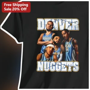 Denver Nuggets Tee Vintage Basketball Fan Art Shirt Featuring Jokic Murray Gordon Porter Jr available at our Los Angeles warehouse