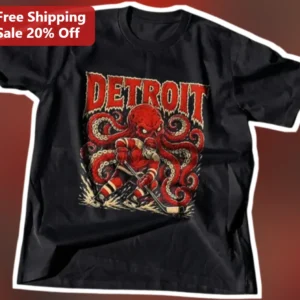 Detroit Vintage Hockey Player Octopus Graphic Tee available at our Los Angeles warehouse