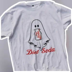 Diet Soda Tee Funny Ghost Cartoon Graphic T-Shirt for Women Men available at our Los Angeles warehouse