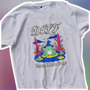 DILF Damn I Love Frogs Graphic Tee Funny Frog Lover Gift Shirt available at our Los Angeles warehouse