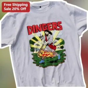 Dingers Jesus Baseball Tee Funny Christian Athlete Gift available at our Los Angeles warehouse