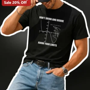 Don't Drink and Derive Funny Math Pun Tee for Teachers and Students available at our Los Angeles warehouse
