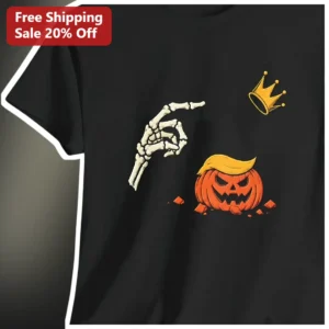 Donald Trump Halloween Skeleton Pumpkin Tee Political Satire Graphic Shirt available at our Los Angeles warehouse