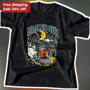 Eagles Girl Halloween Vintage Graphic Tee Women's Philadelphia Eagles Fan Shirt available at our Los Angeles warehouse