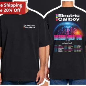 Electric Callboy Tanzneid World Tour Tee German Metalcore Band Merch Black Graphic Shirt available at our Los Angeles warehouse