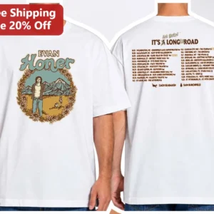Evan Honer It's A Long Road Tour Merch Graphic Tee For Country Music Fans available at our Los Angeles warehouse