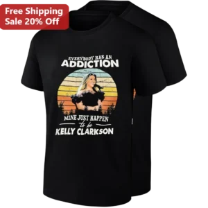 Everybody Has An Addiction Mine Just Happens To Be Kelly Clarkson Tee, Vintage Sunset Music Fan Gift available at our Los Angeles warehouse