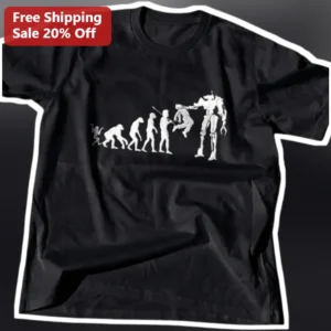 Evolution to Robot Tech Humor Graphic Tee for Programmers and AI Enthusiasts available at our Los Angeles warehouse