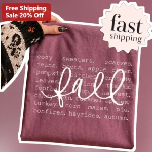 Fall Tee Women Cozy Autumn Typography Graphic Shirt available at our Los Angeles warehouse