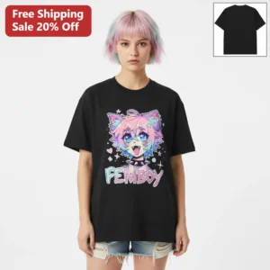 Femboy Anime Cat Boy Tee, Kawaii Pastel Goth Galaxy Shirt, Cute Pride Gift available at our Los Angeles warehouse